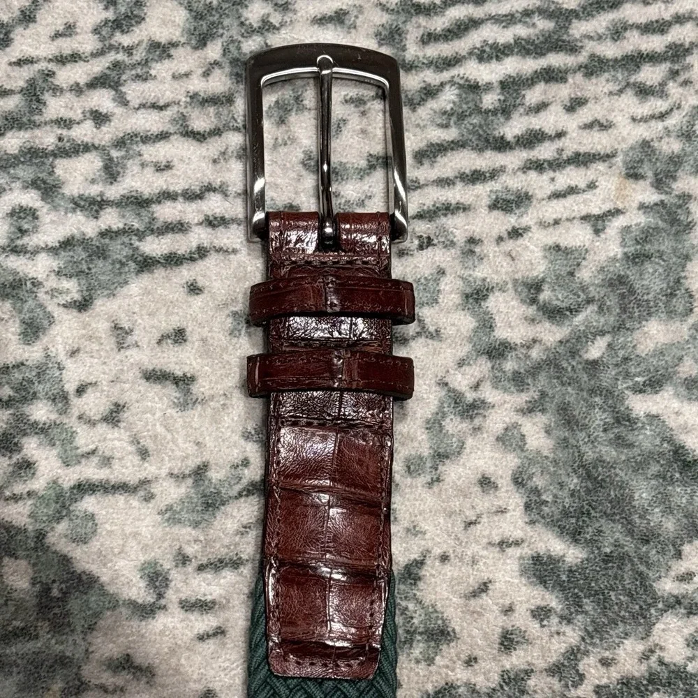 Vintage Genuine‎ Crocodile Belt Stretch Green Woven Size 42 Made In USA